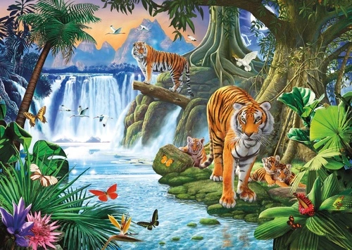 в детскую комнату, тигры, в лесу, у воды