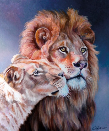 живопись, лев, львица