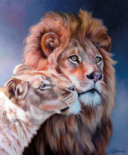 живопись, лев, львица