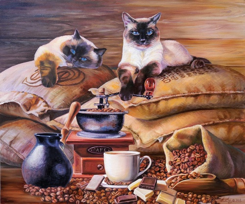 живопись, сиамские котики