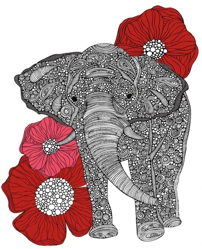 графика, слон, черные, красные