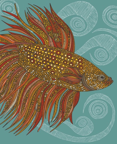 графика, рыба, коричневая, красная