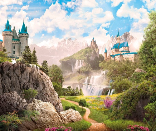 пейзаж, горы, замок, холмы