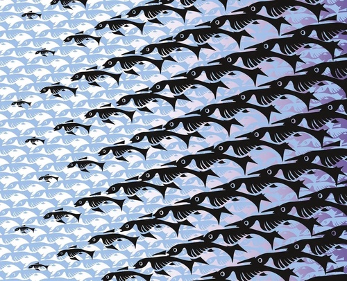 абстракция, черно-голубая, рыбы, рябь