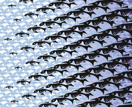 абстракция, черно-голубая, рыбы, рябь