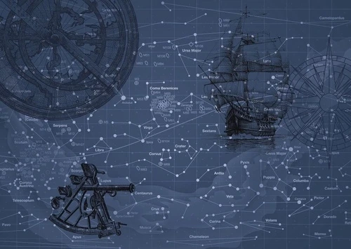 в детскую комнату, карта, звезды, созвездия, темно синяя