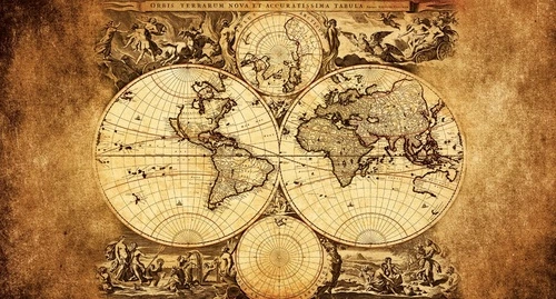 в офис, в кабинет, карта, старинная, желтая, коричневая