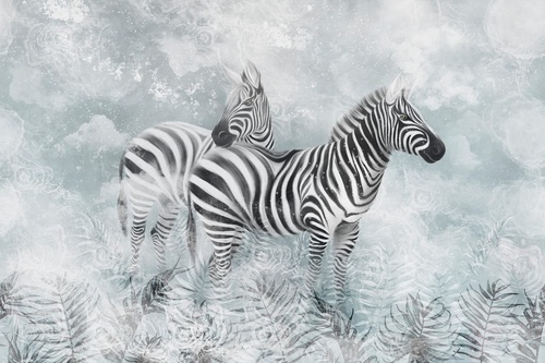 живопись, зебры, голубая