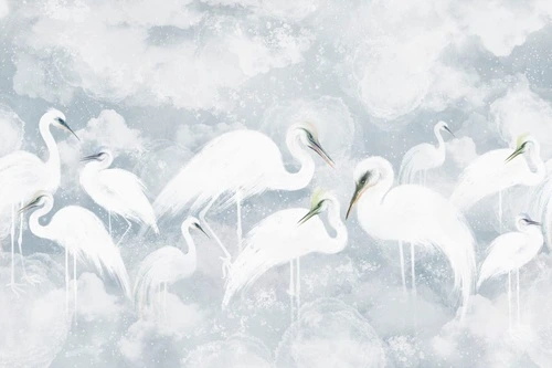 в детскую комнату, журавли, цапли, светло голубая