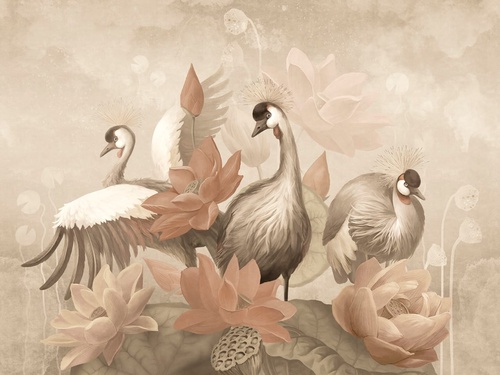 в детскую комнату, цветы, птицы, бежевые