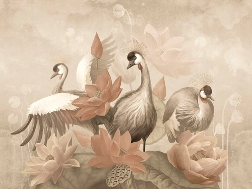 в детскую комнату, цветы, птицы, бежевые