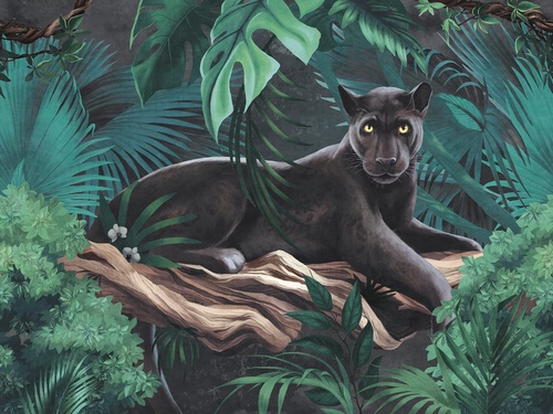 живопись, черная пантера, зеленые