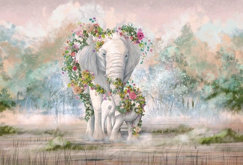 живопись, слон, слоненок, голубая