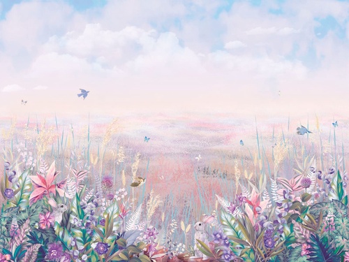 в детскую комнату, цветы, поляна, розовая