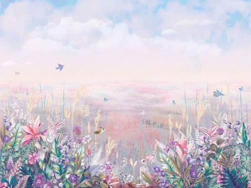 в детскую комнату, цветы, поляна, розовая