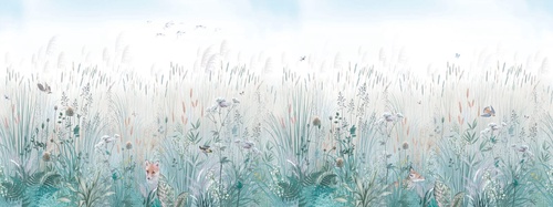 в детскую комнату, в загородный дом, поле, поляна, колосья, голубая