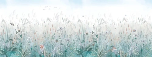 в детскую комнату, в загородный дом, поле, поляна, колосья, голубая