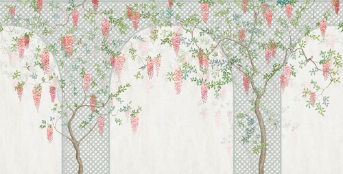 в загородный дом, дерево, глициния, розовая