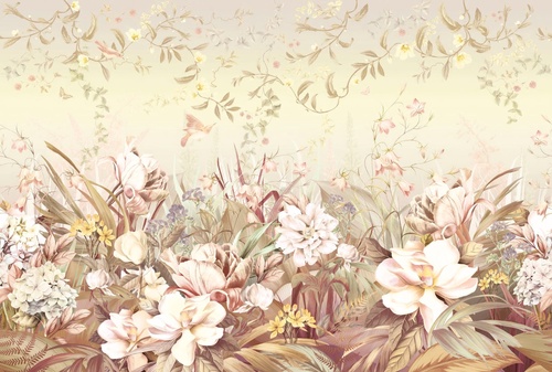 в детскую комнату, в загородный дом, бежевые, цветы, поляна цветов