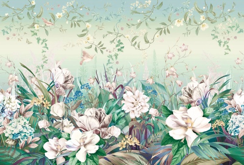 в детскую комнату, в загородный дом, поляна, цветы, зеленая