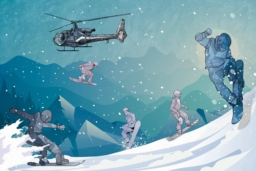 молодежные, сноубордисты, синяя, вертолет