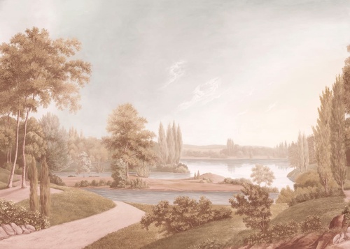 пейзаж, бежевые, дорога, река, деревья