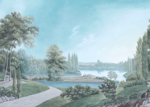 пейзаж, дорога, река, деревья, голубая