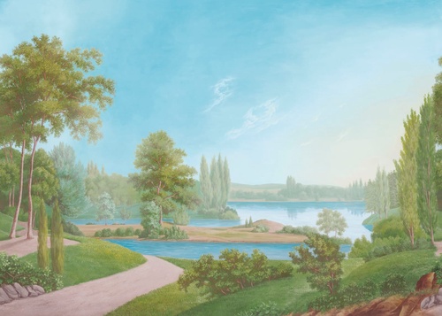 пейзаж, дорога, река, деревья, зеленая, яркие