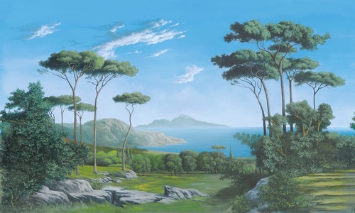 пейзаж, итальянские сосны, зеленая, синяя, яркие