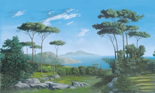 пейзаж, итальянские сосны, зеленая, синяя, яркие