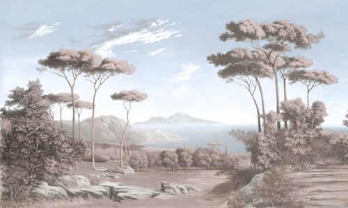 пейзаж, итальянские сосны, бежевые