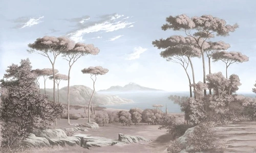 пейзаж, итальянские сосны, бежевые