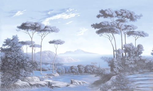 пейзаж, итальянские сосны, голубая