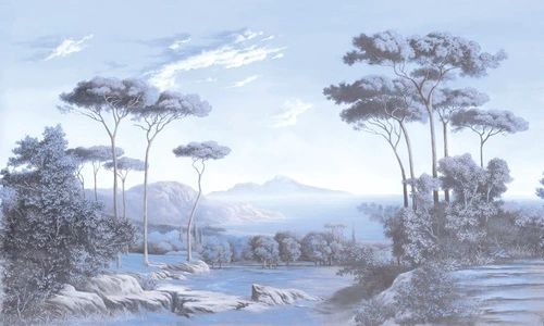 пейзаж, итальянские сосны, голубая