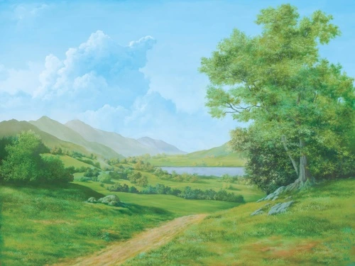 пейзаж, яркие, зеленая, дорога, поля