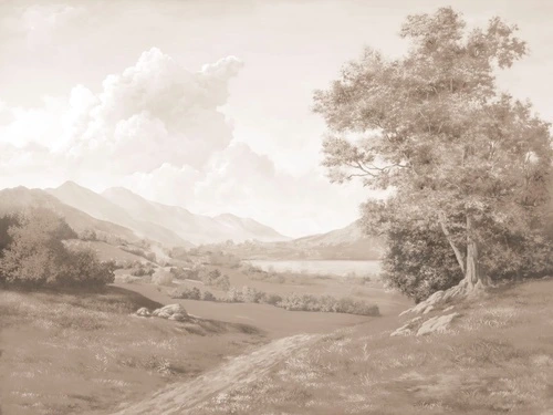 пейзаж, дорога, поля, сепия