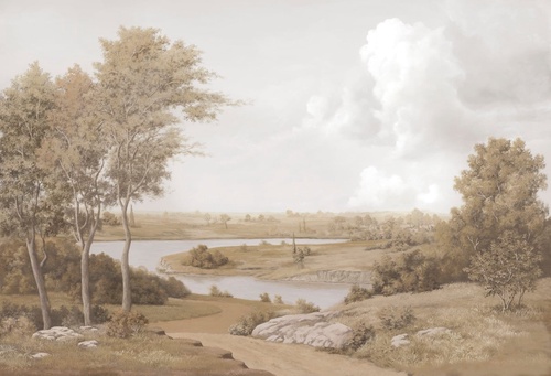 пейзаж, русский, река, поля, сепия, русский пейзаж, деревья