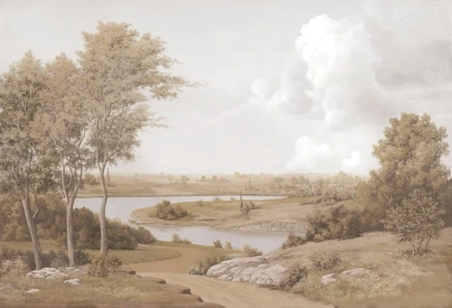 пейзаж, русский, река, поля, сепия, русский пейзаж, деревья