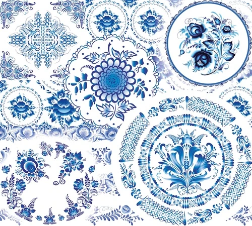 гжель, синие, узоры