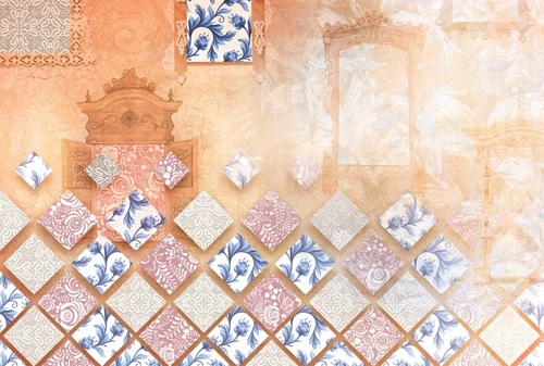 узор, сине-бежевая, оранжевая