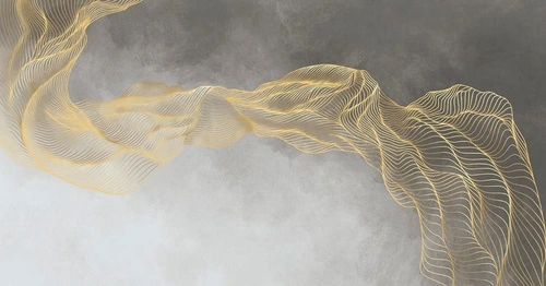 графика, золотые линии, вуаль, на сером фоне