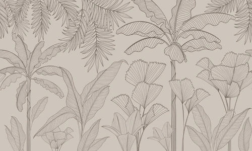 графика, пальмы, черные линии, бежевые