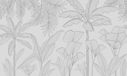 графика, пальмы, черные линии, светло серая