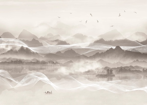 графика, горы, белые линии, бежевые