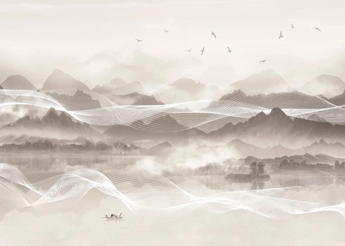 графика, горы, белые линии, бежевые