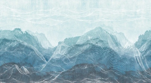 графика, горы, белые линии, сине-голубая