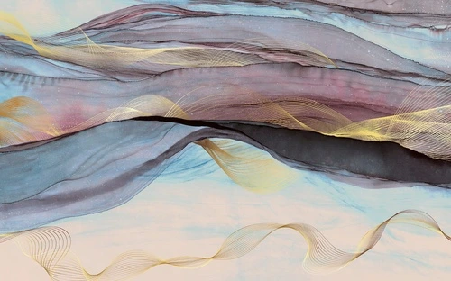 абстракция, золотые линии, бежево-сиреневая