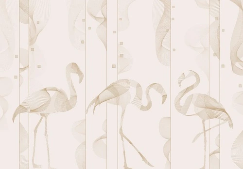 графика, фламинго, бежевые линии, бежевые, светлые
