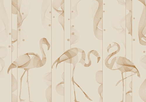графика, фламинго, бежевые, коричневые линии