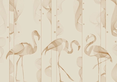 графика, фламинго, бежевые, коричневые линии